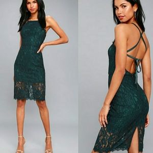 Lulu's Bodycon Midi Lace Green/Teal Dress